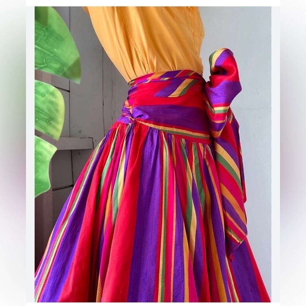 Ralph Lauren Vintage Silk Multicolor Striped Maxi Skirt 8 - Picture 10 of 13